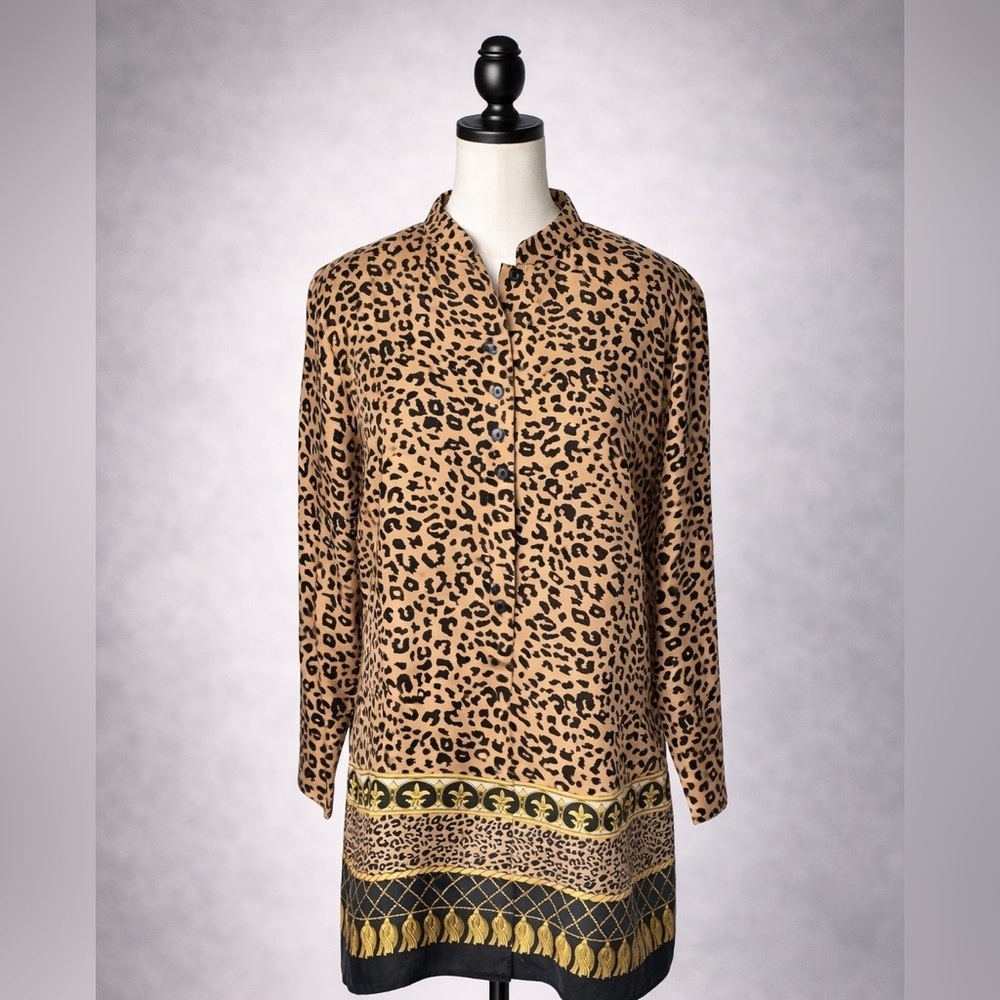 Anna‎ and Frank 100% Silk Leopard Print Blouse Vintage Button Front Tunic M